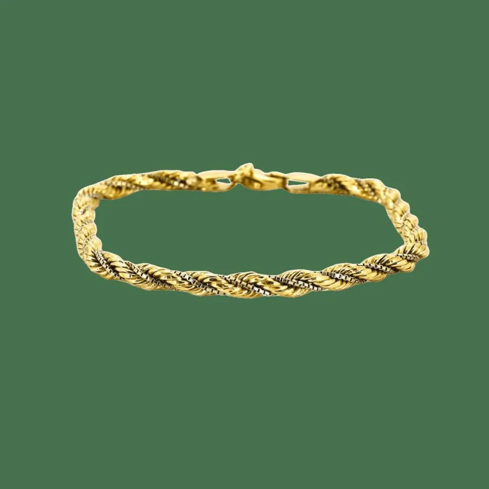 Bracelet torsadé maille corde et vénitienne en or deux tons