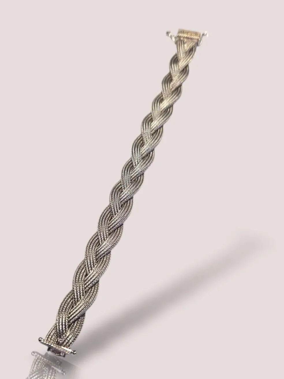 Bracelet tressé en or blanc 14 carats