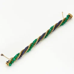 Bracelet twist en or jaune, chrysoprases et lapis lazuli