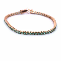 BRACELET UNISEXE « TENNIS » - OR ROSE 18 KT - ÉMERAUDES NATURELLES