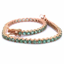 BRACELET UNISEXE « TENNIS » - OR ROSE 18 KT - ÉMERAUDES NATURELLES