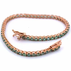 BRACELET UNISEXE « TENNIS » - OR ROSE 18 KT - ÉMERAUDES NATURELLES