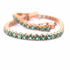BRACELET UNISEXE « TENNIS » - OR ROSE 18 KT - ÉMERAUDES NATURELLES