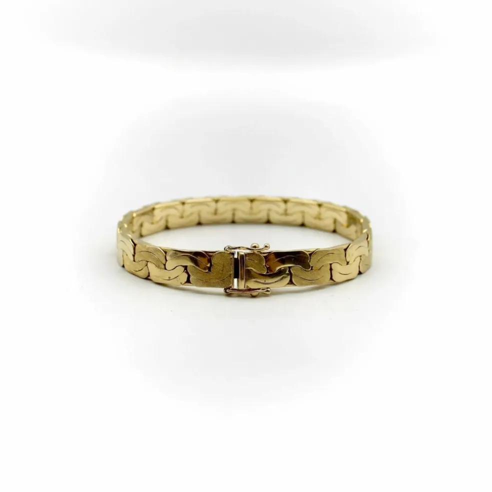 Bracelet vintage à maillons plats tissés en or 14 carats avec finition florentine alternée