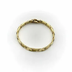 Bracelet vintage à maillons plats tissés en or 14 carats avec finition florentine alternée