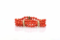 Bracelet vintage corail et diamants en or 18k