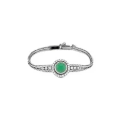 Bracelet vintage en or blanc 18 Carats avec diamants et agate