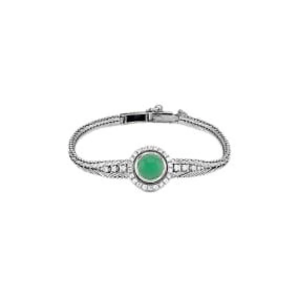 Bracelet vintage en or blanc 18 Carats avec diamants et agate