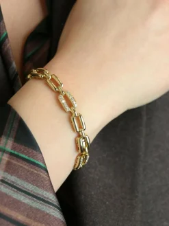 Bracelet vintage maille rectangle or jaune diamants