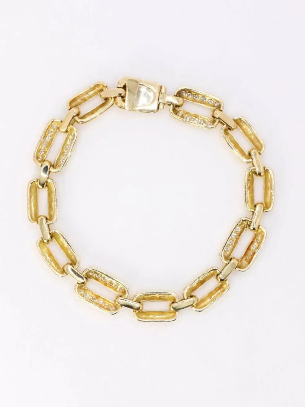 Bracelet vintage maille rectangle or jaune diamants