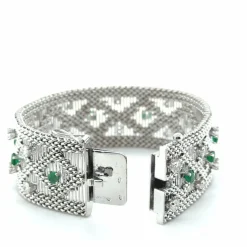 Bracelet vintage or blanc - Diamants et émeraudes