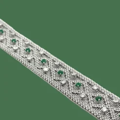 Bracelet vintage or blanc - Diamants et émeraudes