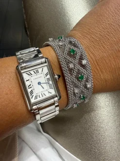 Bracelet vintage or blanc - Diamants et émeraudes
