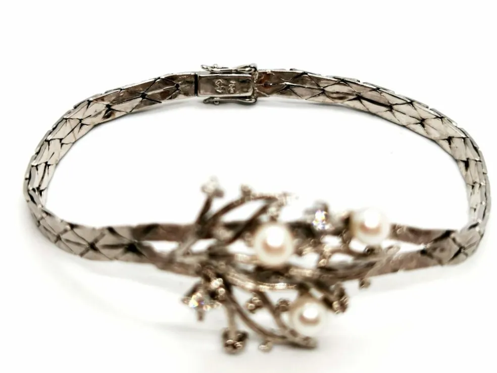 Bracelet Vintage Or blanc Diamant, Perle