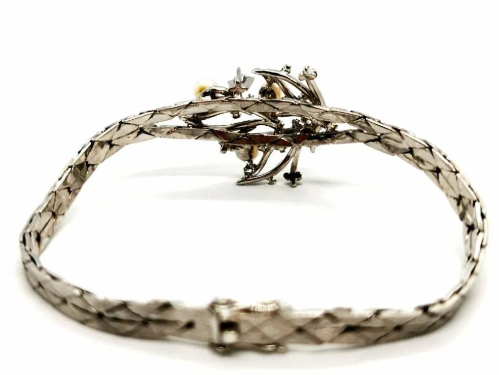 Bracelet Vintage Or blanc Diamant, Perle