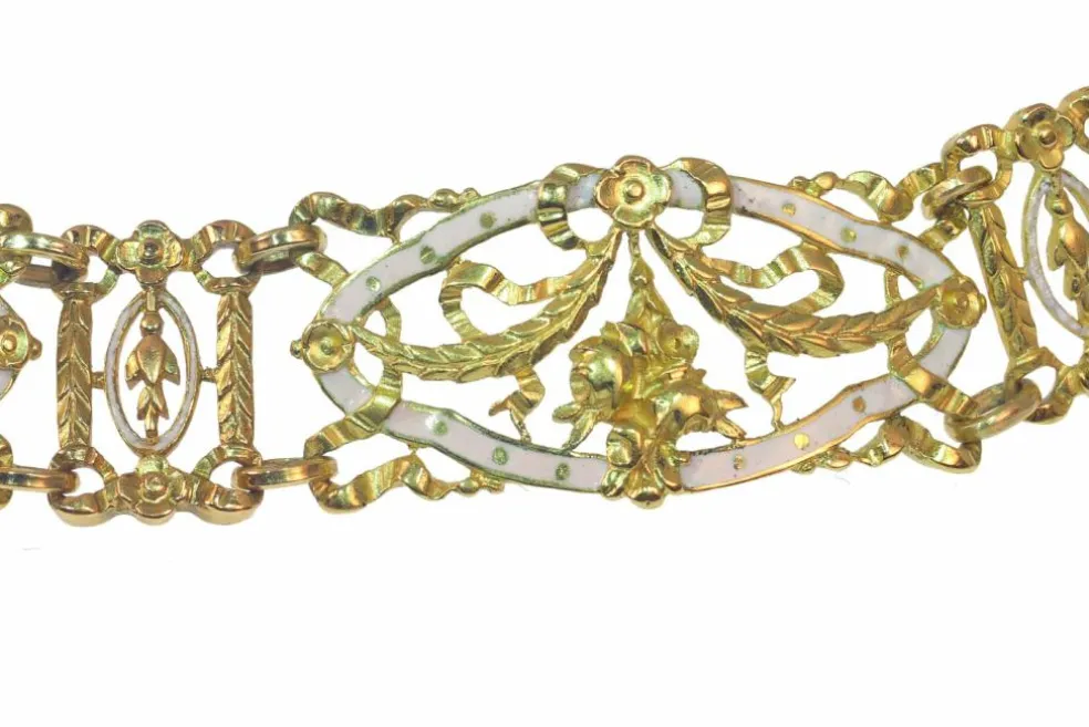 Bracelet vintage or émail blanc attribué à Lucien Gautrait