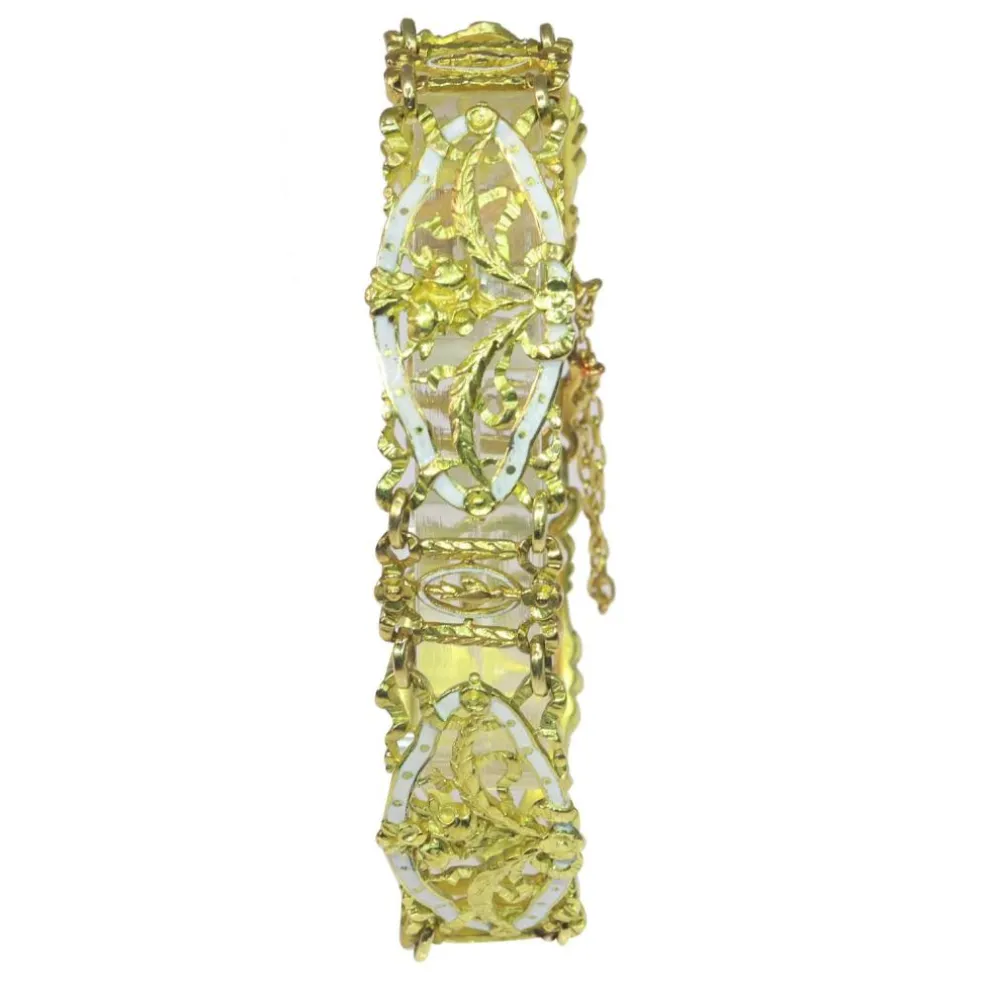 Bracelet vintage or émail blanc attribué à Lucien Gautrait