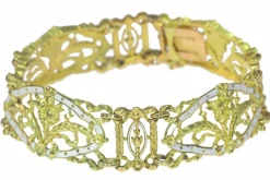 Bracelet vintage or émail blanc attribué à Lucien Gautrait