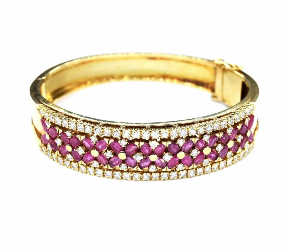 Bracelet vintage or rubis diamants