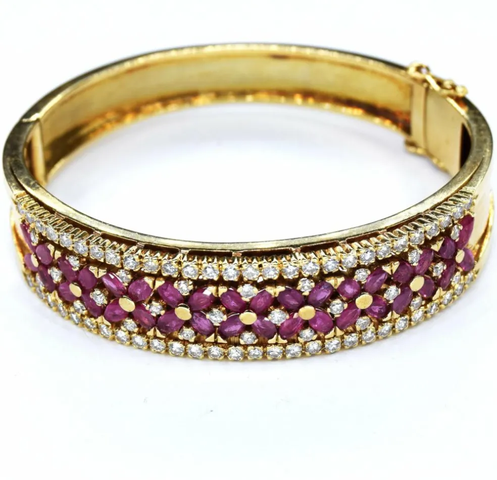 Bracelet vintage or rubis diamants
