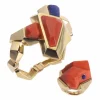 Bracelet/bague en or avec corail et lapis-lazuli