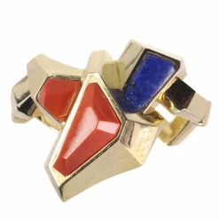 Bracelet/bague en or avec corail et lapis-lazuli
