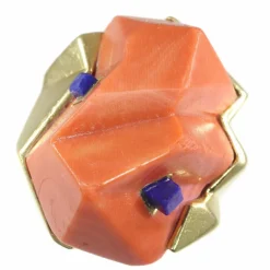 Bracelet/bague en or avec corail et lapis-lazuli