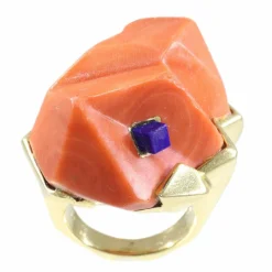 Bracelet/bague en or avec corail et lapis-lazuli