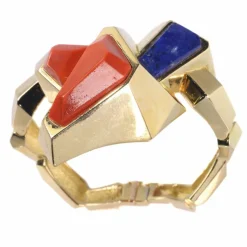 Bracelet/bague en or avec corail et lapis-lazuli