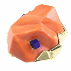 Bracelet/bague en or avec corail et lapis-lazuli