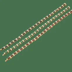 3 Bracelets ligne en or jaune saphirs, rubis, émeraudes et diamants