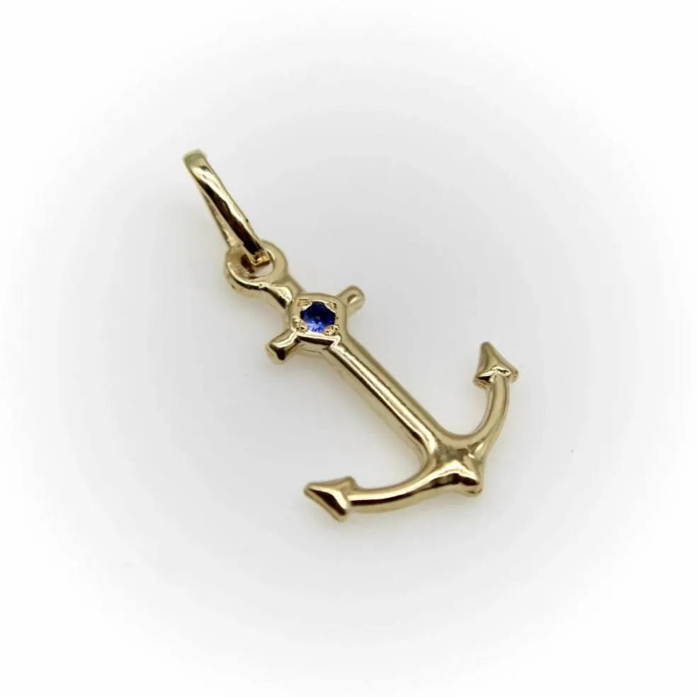 Breloque ancre signature en or 14 carats avec saphir