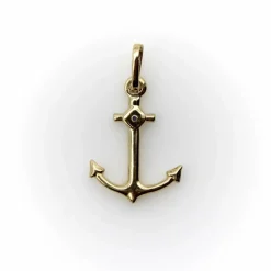 Breloque ancre signature en or 14 carats avec saphir