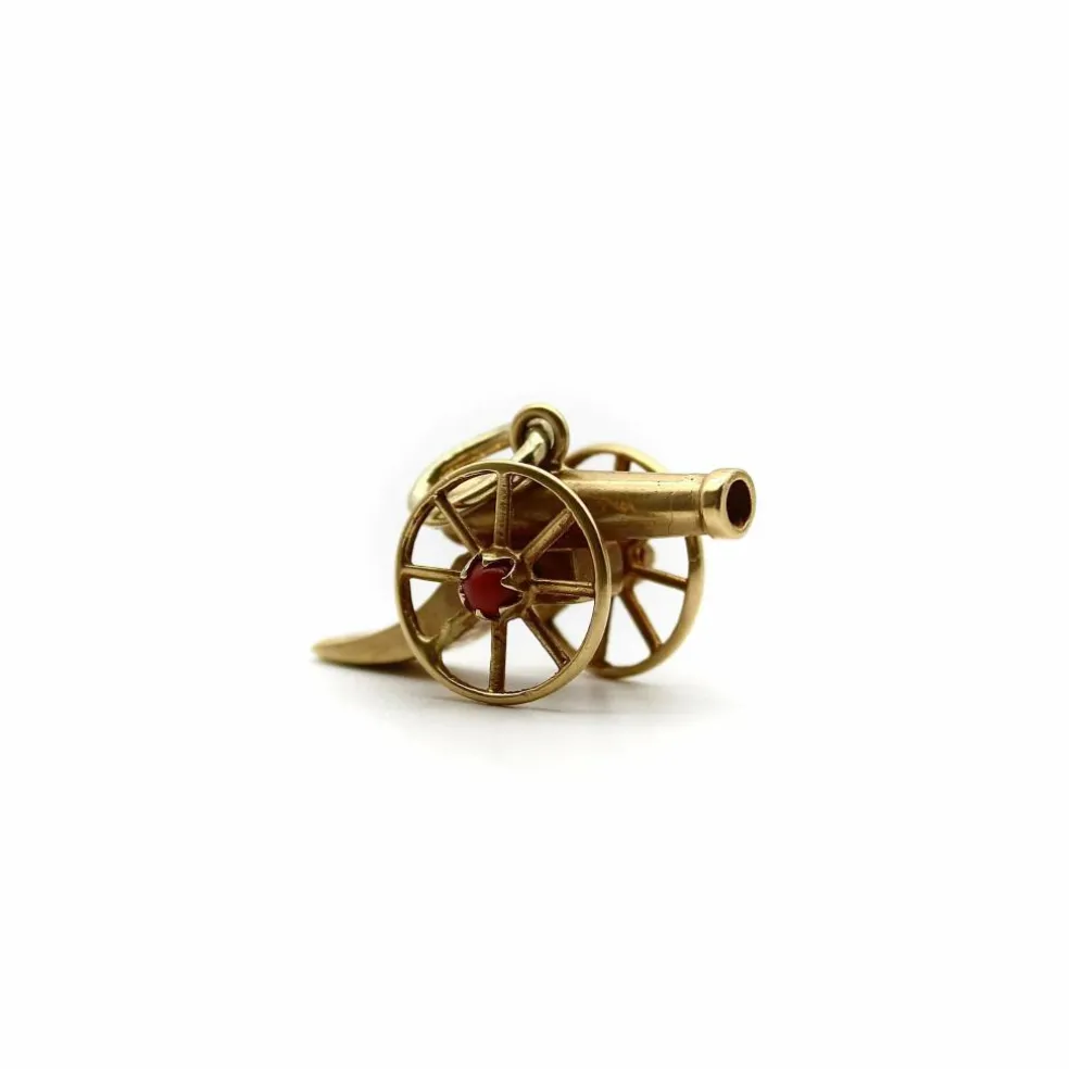 Breloque canon articulé victorien en or 18 carats avec corail