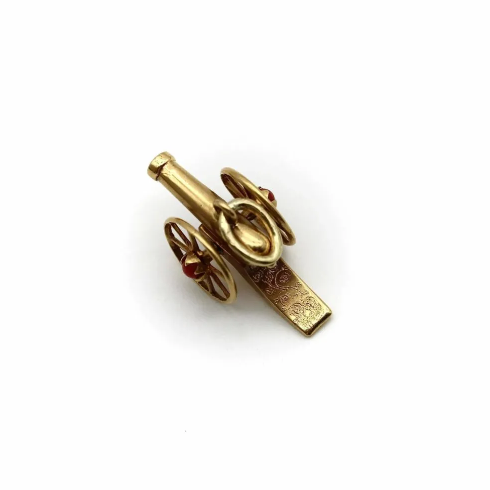 Breloque canon articulé victorien en or 18 carats avec corail