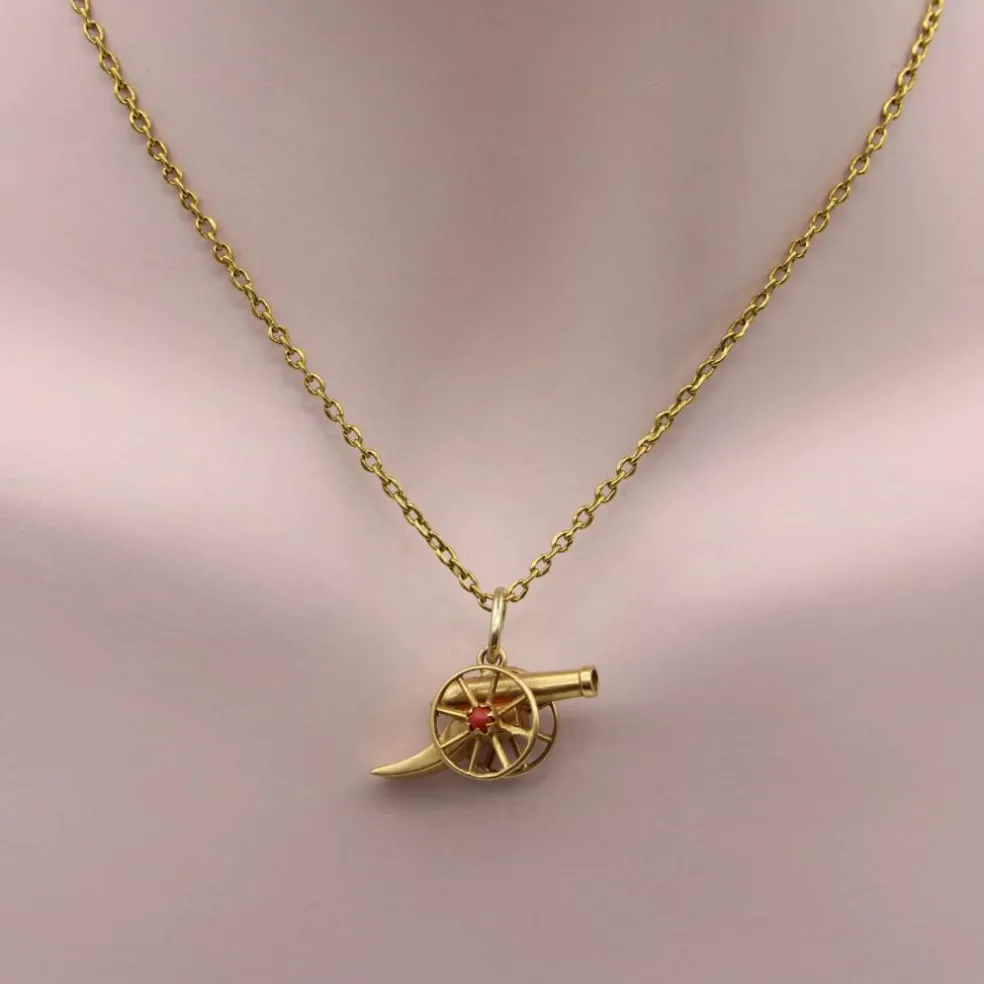 Breloque canon articulé victorien en or 18 carats avec corail