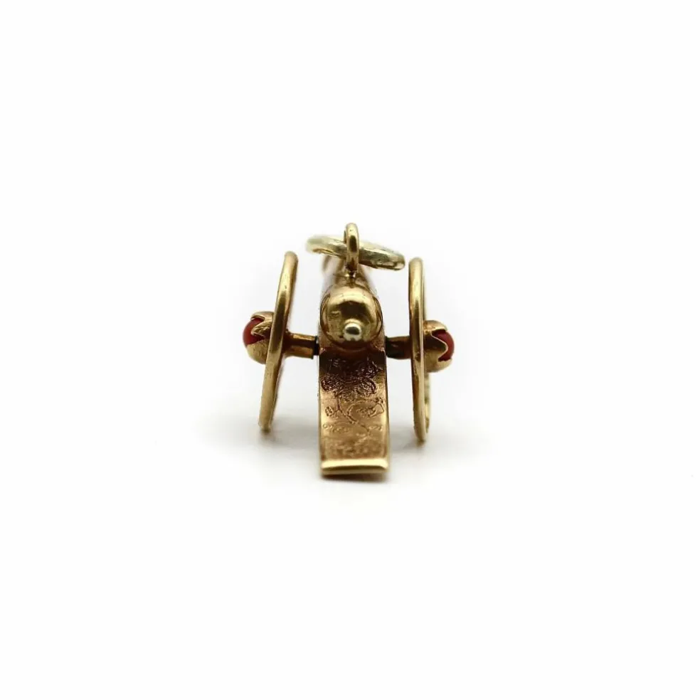 Breloque canon articulé victorien en or 18 carats avec corail