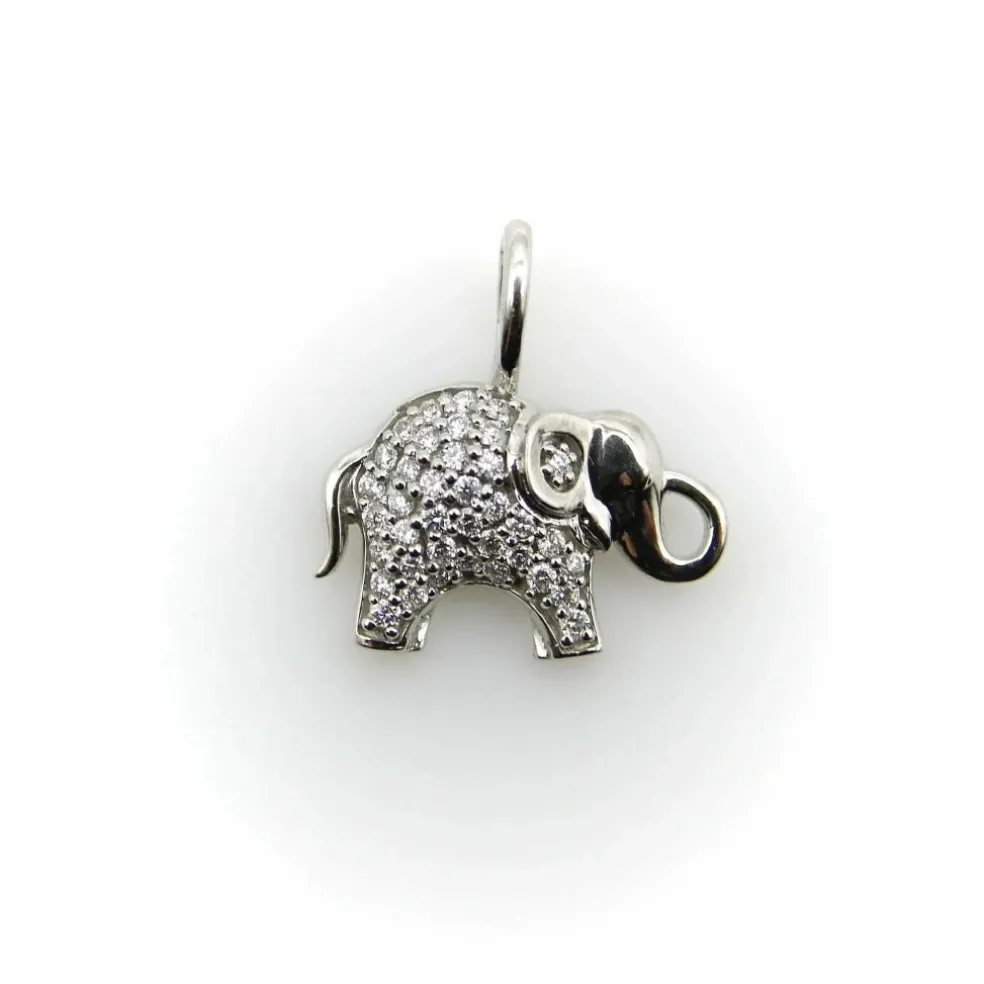 Breloque éléphant en or blanc avec pavé de diamants