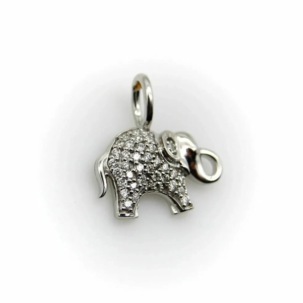 Breloque éléphant en or blanc avec pavé de diamants
