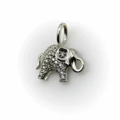 Breloque éléphant en or blanc avec pavé de diamants