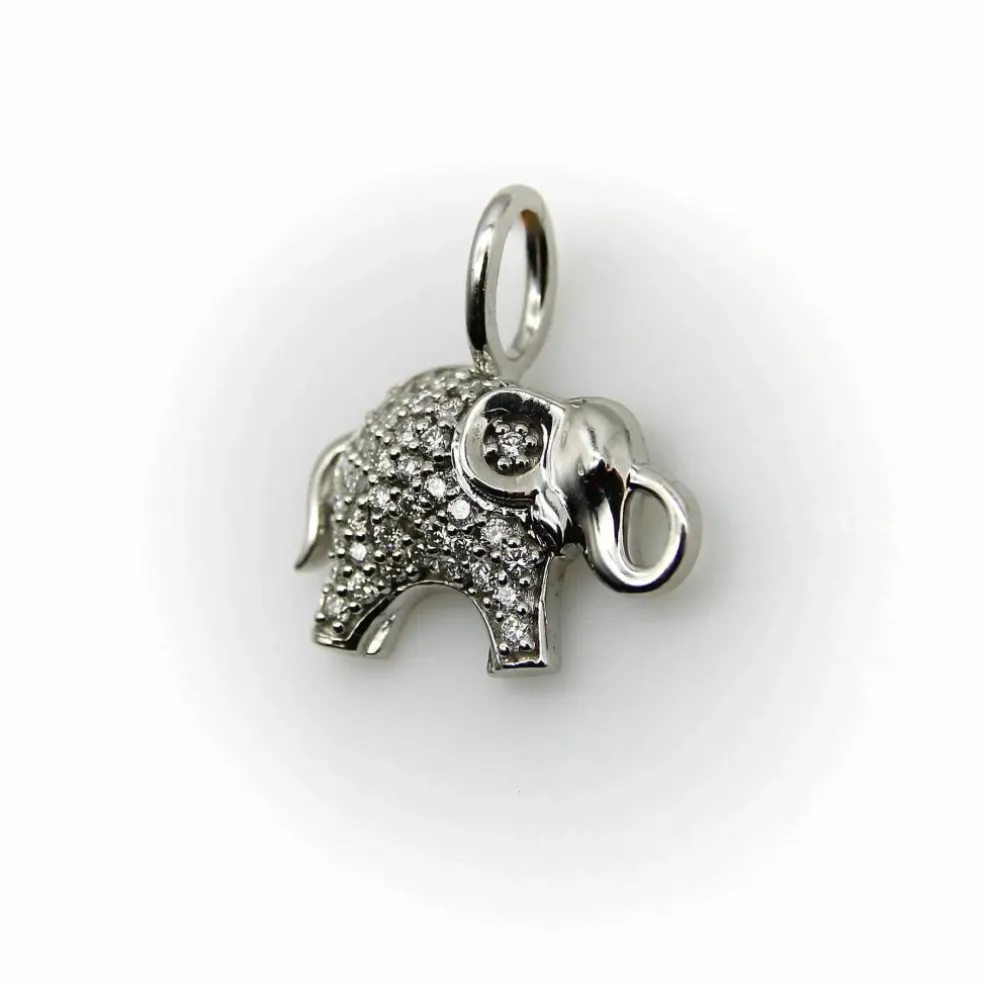 Breloque éléphant en or blanc avec pavé de diamants