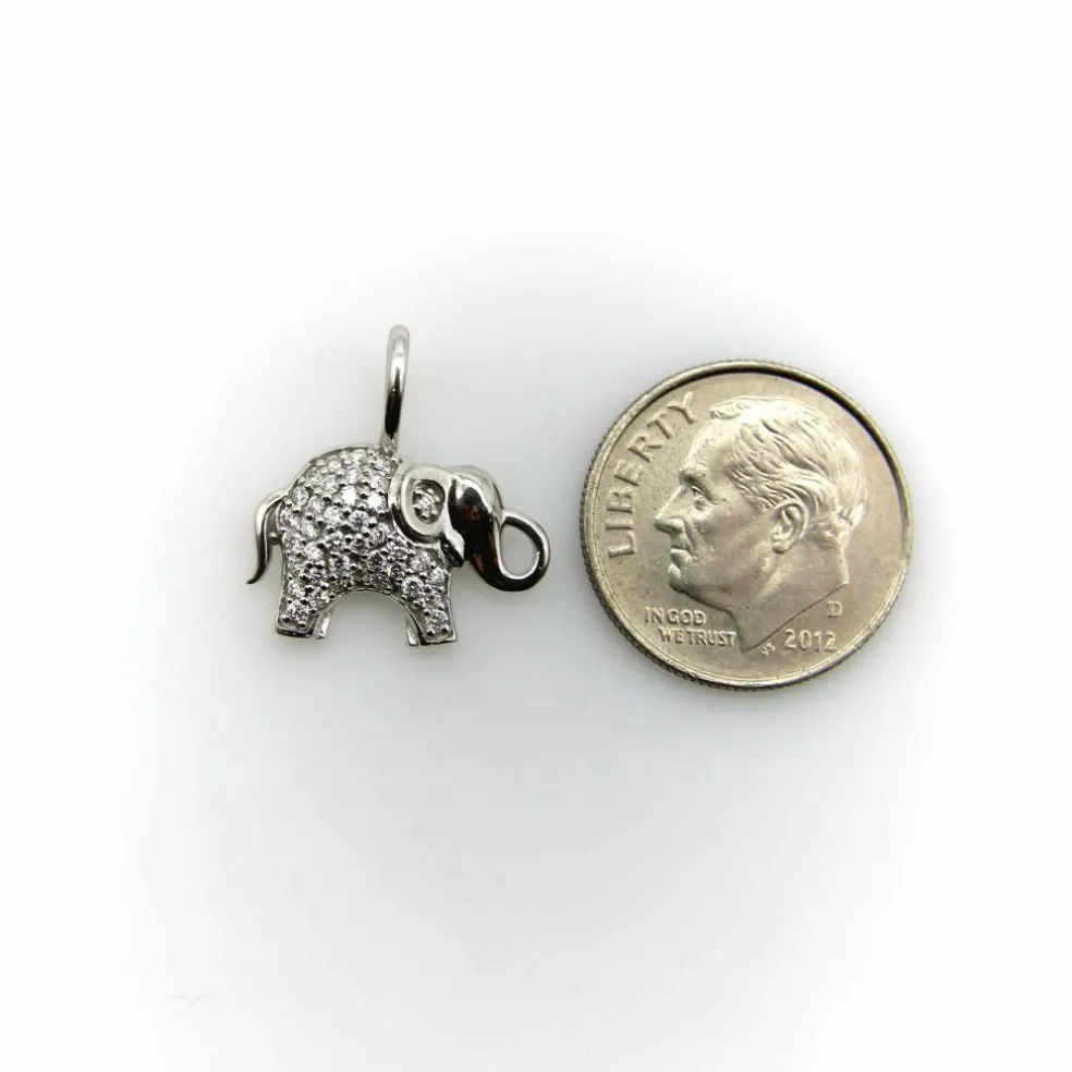 Breloque éléphant en or blanc avec pavé de diamants