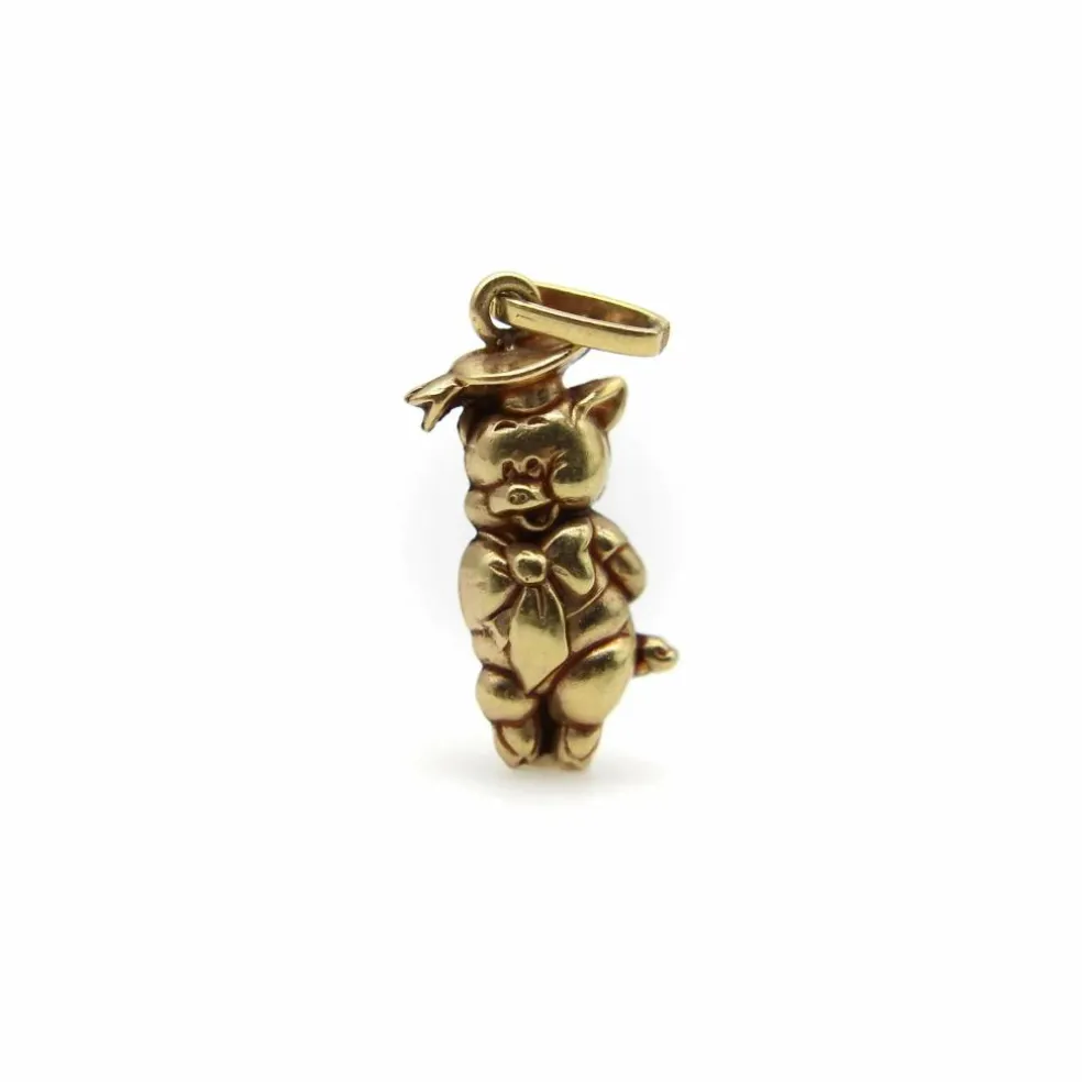 Breloque vintage en or 14 carats représentant le cochon Cicéron des Loony Toons