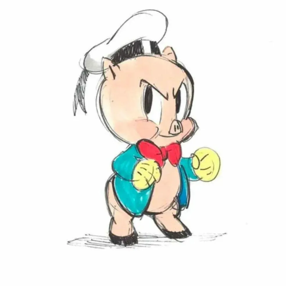Breloque vintage en or 14 carats représentant le cochon Cicéron des Loony Toons