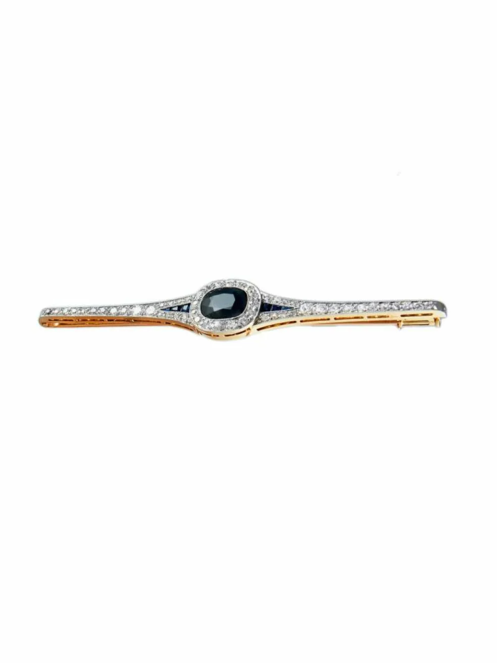 Broche Art Déco en Or, Saphirs et Diamants