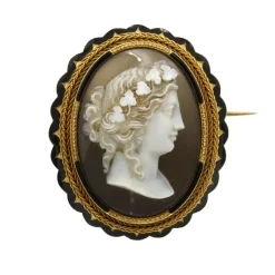 Broche - Or, Camée Agate, Email