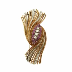 Broche 2 Ors Diamants Rubis