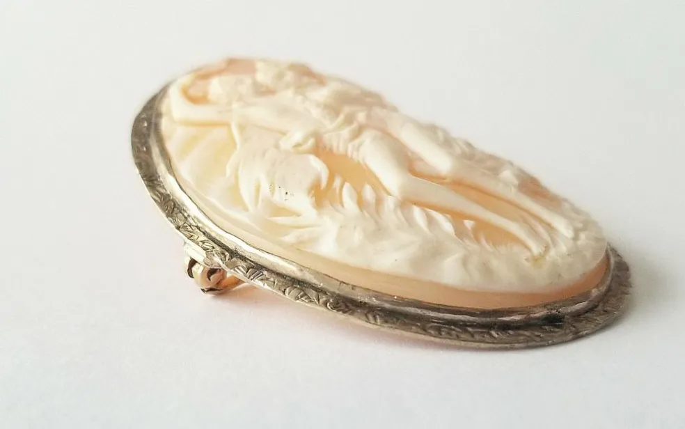 Broche / pendentif ancienne camée or jaune et blanc