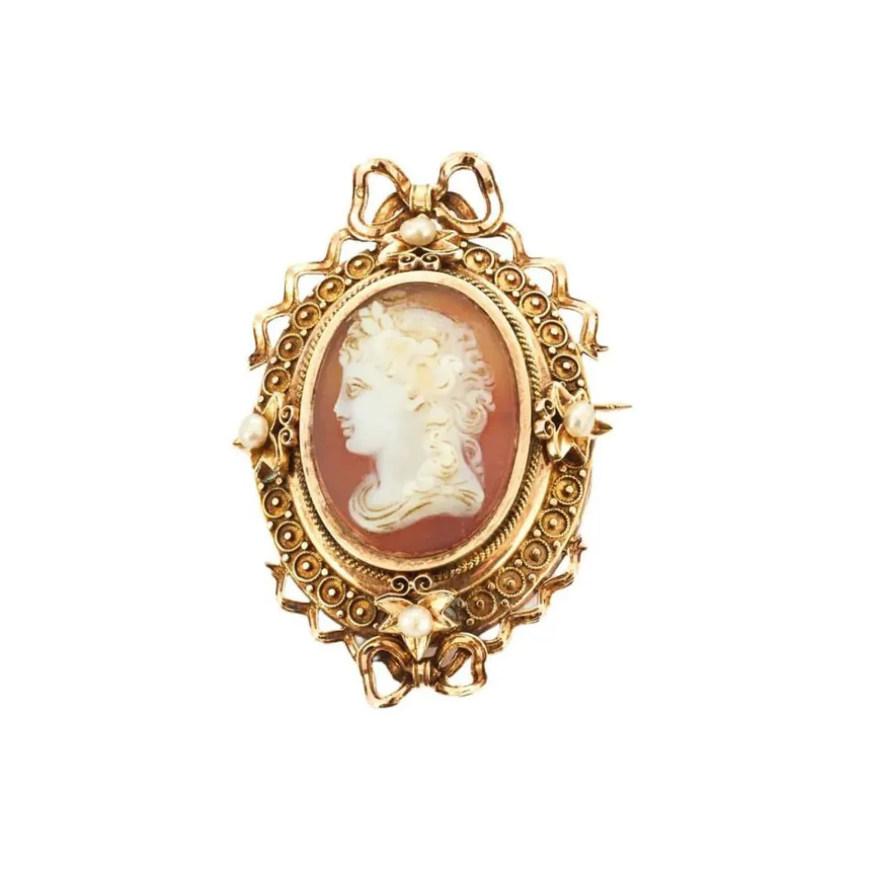 Broche - pendentif camé sur agate or