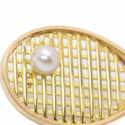 Broche / Pendentif Raquette de tennis Perles Or jaune